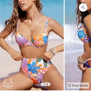 CUPSHE NWT Scarlet Garden Push Up Bikini Top & Cheeky Bottoms Set - XL